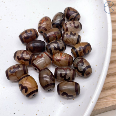 Бусина Дзи Зеленая тара серо-коричневый бочонок уп. 5шт 14х10 мм