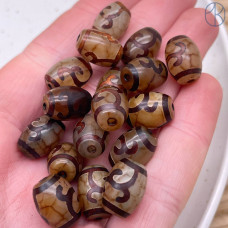 Бусина Дзи Зеленая тара серо-коричневый бочонок уп. 5шт 14х10 мм