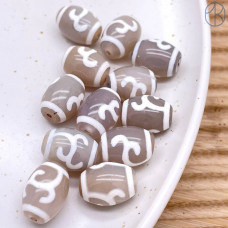 Бусина Дзи Зеленая тара серо-коричневый бочонок уп. 5шт 16х12 мм