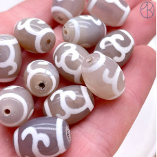 Бусина Дзи Зеленая тара серо-коричневый бочонок уп. 5шт 16х12 мм