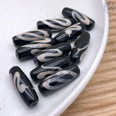 Бусина Дзи Змея черно-белый бочонок 30х11 мм