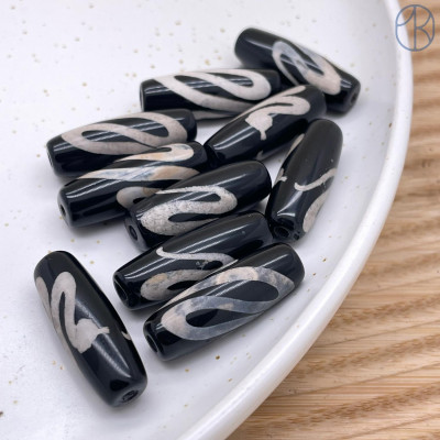 Бусина Дзи Змея черно-белый бочонок 30х11 мм