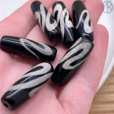 Бусина Дзи Змея черно-белый бочонок 30х11 мм