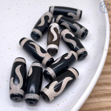 Бусина Дзи Золотой ключ черно-белый бочонок 30х11 мм