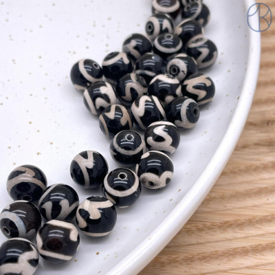 Бусина Дзи Золотой ключ черно-белый шар уп. 5шт 10 мм