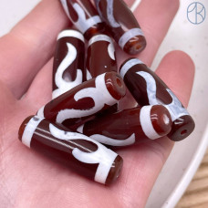 Бусина Дзи Золотой ключ коричнево-белый бочонок 30х11 мм