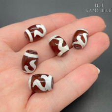 Бусина Дзи Золотой ключ коричнево-белый бочонок уп.5 шт 10х14 мм