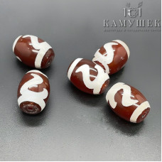 Бусина Дзи Золотой ключ коричнево-белый бочонок уп.5 шт 10х14 мм