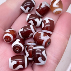 Бусина Дзи Золотой ключ коричнево-белый бочонок уп.5 шт 10х14 мм