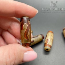 Бусина Дзи Золотой Ключ серо-коричневый бочонок 30х11 мм