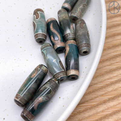 Бусина Дзи Золотой Ключ серо-зеленый бочонок 30х11 мм