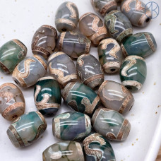 Бусина Дзи Золотой ключ серо-зеленый бочонок уп. 5шт 14х10 мм