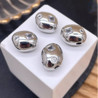 Бусина фриформ цирконы, цвет серебро 15 мм 