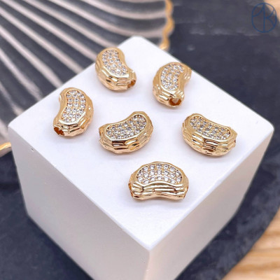 Бусина фриформ цирконы, цвет золото 11х7 мм