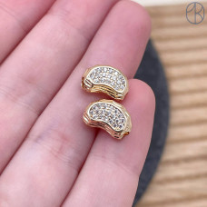 Бусина фриформ цирконы, цвет золото 11х7 мм