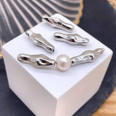 Бусина фриформ, цвет серебро 19х6 мм