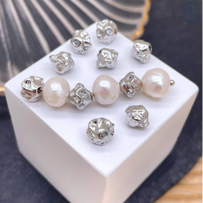 Бусина фриформ, цвет серебро 6 мм