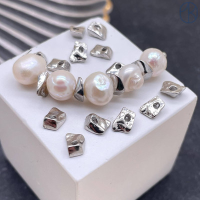 Бусина фриформ, цвет серебро 6х4 мм