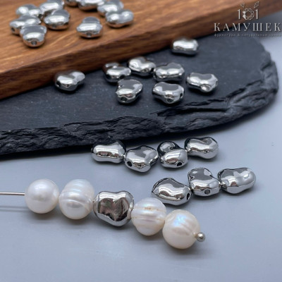 Бусина фриформ, цвет серебро 8х7 мм