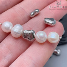 Бусина фриформ, цвет серебро 8х7 мм