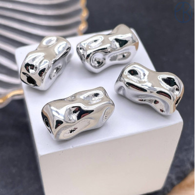 Бусина фриформ, цвет серебро 9х18 мм