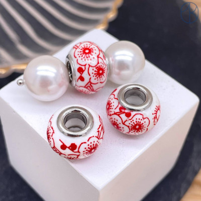 Бусина гжель №1, цвет серебро 14 мм