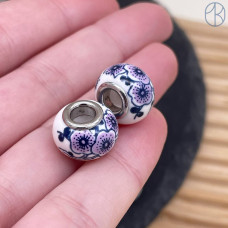 Бусина гжель №4, цвет серебро 14 мм Бусина гжель №4, цвет серебро 14 мм