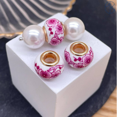 Бусина гжель №5, цвет золото 14 мм