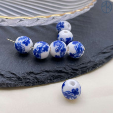 Бусина керамика узор гжель 10 мм