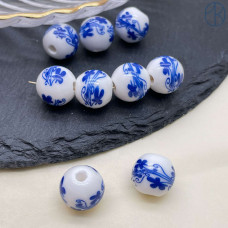 Бусина керамика узор гжель 12 мм