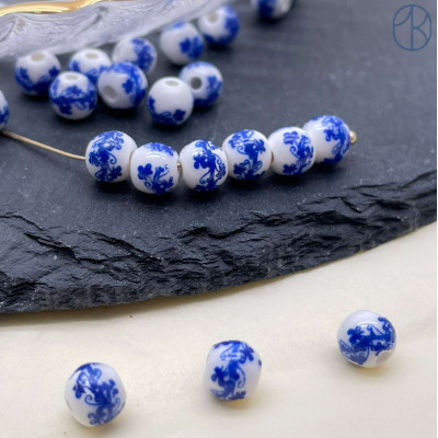 Бусина керамика узор гжель 6 мм