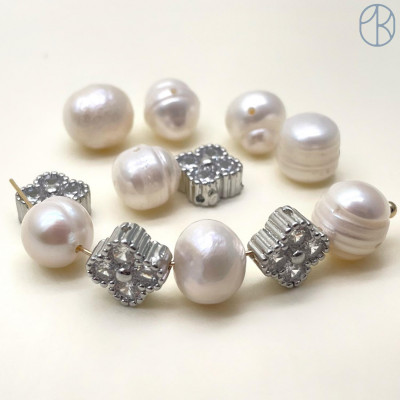 Бусина клевер цирконы, цвет серебро 8 мм