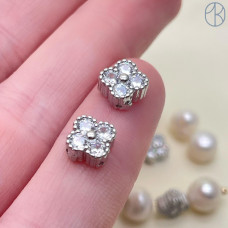 Бусина клевер цирконы, цвет серебро 8 мм