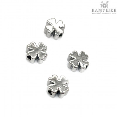 Бусина клевер, цвет серебро 6 мм