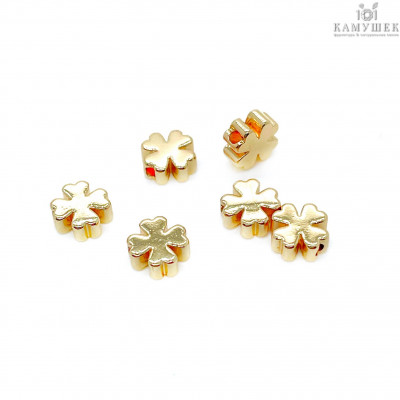 Бусина клевер, цвет золото 6 мм
