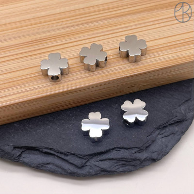 Бусина клевер сталь 8 мм, цвет серебро 