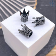 Бусина корона цирконы, цвет черный 12 мм