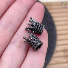 Бусина корона цирконы, цвет черный 12 мм