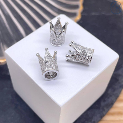 Бусина корона цирконы, цвет серебро 12 мм