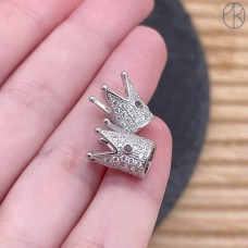 Бусина корона цирконы, цвет серебро 12 мм