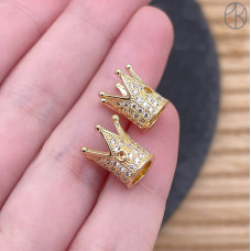 Бусина корона цирконы, цвет золото 12 мм