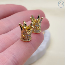 Бусина корона цирконы, цвет золото 7 мм 