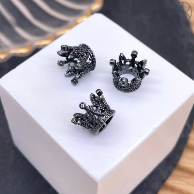 Бусина корона, цвет черный 7 мм