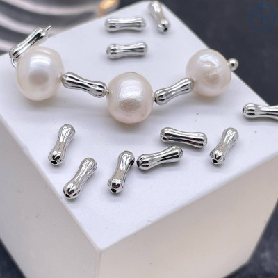 Бусина косточка, цвет серебро 7х2 мм