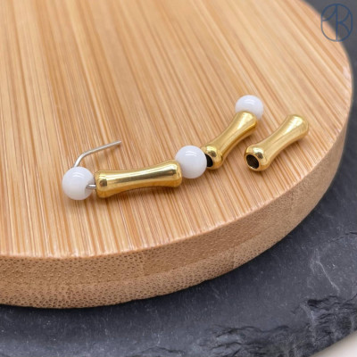 Бусина косточка сталь 12х4 мм, цвет золото 18К 