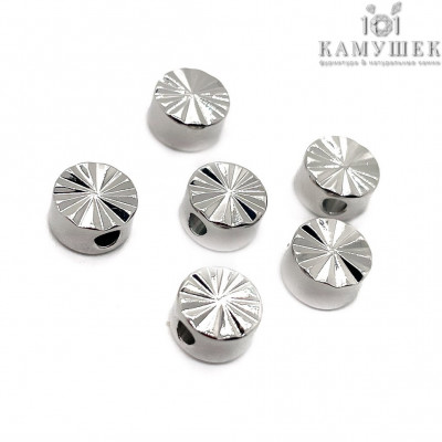 Бусина круг резной, цвет серебро 6 мм