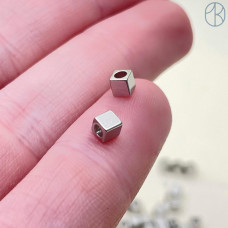 Бусина куб, цвет серебро 3 мм