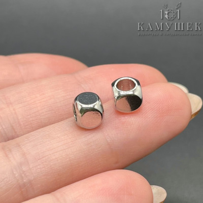 Бусина куб, цвет серебро 6 мм 