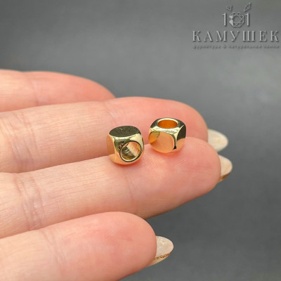 Бусина куб, цвет золото 6 мм 