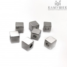 Бусина куб гладкая, цвет серебор 5 мм 